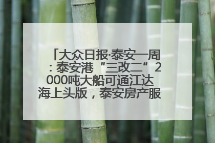 大众日报·泰安一周：泰安港“三改二”2000吨大船可通江达海上头版，泰安房产服务改革经验全省推广